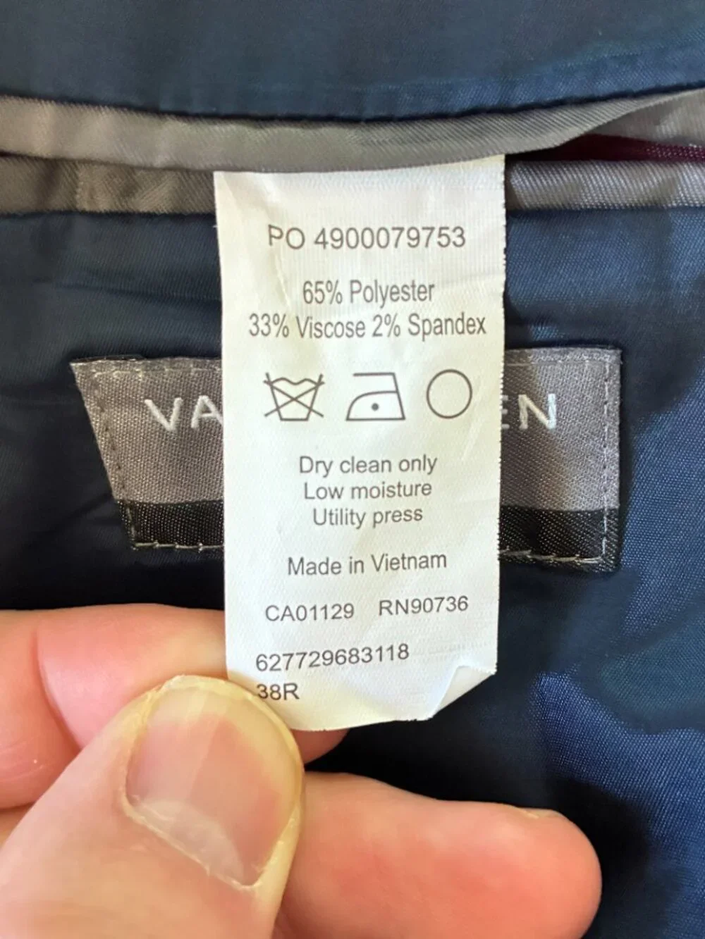 Van Heusen Flex Slim-Fit Navy Blue Sport Coat Mens Size 38R Plaid Two Button